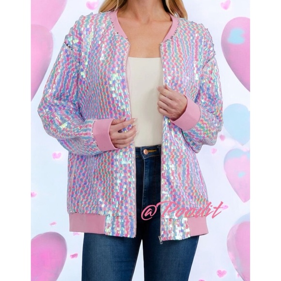 Fantastic Fawn Jackets & Blazers - FANTASTIC FAWN Oversized sequin lightweight pink trim jacket S M L